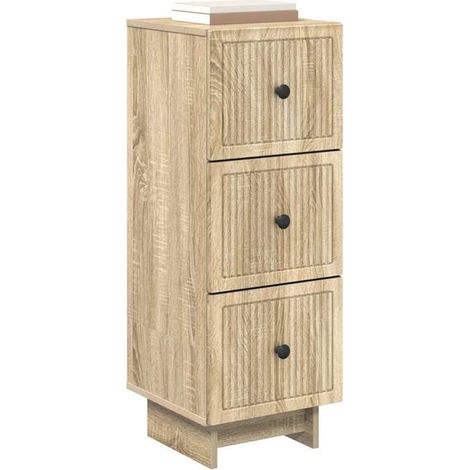 Commode 3 Tiroirs en Chêne Massif, Meuble de Rangement Compact 33x34.5x90 cm, Style Scandinave pour Entrée, Chambre ou Salon (1/5)