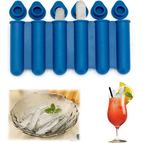 Moules en silicone pour mini glaçons avec couvercles, étroits et longs, faciles à pousser et à poser, pour faire 6 bouteilles d'eau, adaptés pour remplir des boissons en bouteille (Bleu) (1/4)
