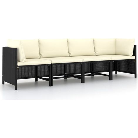 Canapé fixe 4 places de jardin  Sofa Banquette de jardin avec coussins Noir Résine tressée 72508 (1/5)