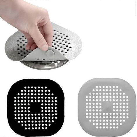Couvercle de bonde en silicone, lot de 2, crépines d'évier, pour cuisine et salle de bain (noir et gris)