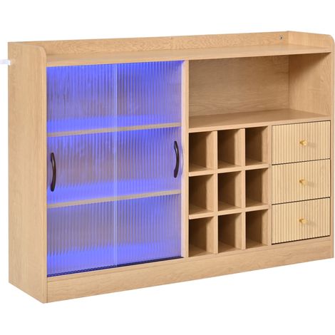 Credenza portabottiglie 120 cm con LED, ante scorrevoli in vetro e 3 cassetti HOMVRA (1/5)