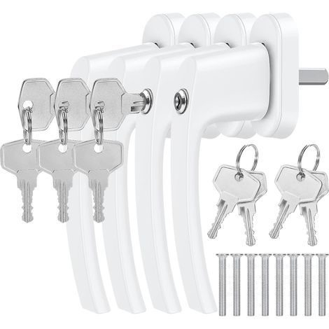 4 Pièces - Poignée De Fenêtre - Serrure De Porte - Verrouillable Avec Clé - Protection Enfants Et Anti-vol - Usage Intérieur Et Extérieur - Blanc - 15,5cm (1/5)