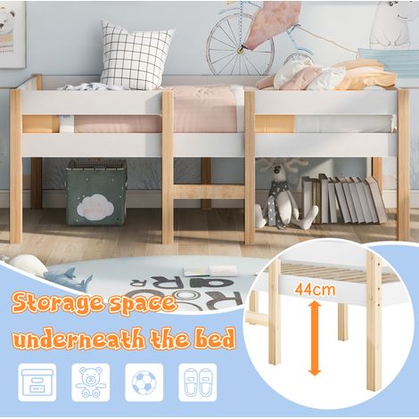 Cama 90x190 cm de madera, blanco y roble, con cajones, ahorra espacio, sin colchón – MEUBLIV (1/5)