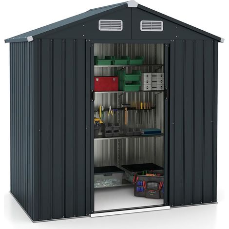 COSTWAY Casetta da Giardino 3,25 m³, Capanni da Esterno Porta Attrezzi Multifunzionale con Tetto Inclinato, Porte Scorrevoli, Ventilazione e Telaio Metallico Zincato 192,5 x 129 x 196 cm (1/5)