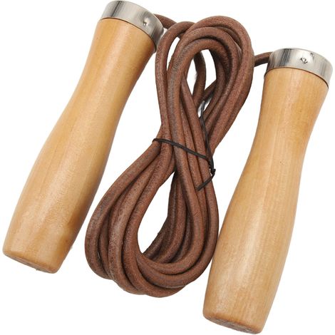 GARRYFIZH Corde à sauter en cuir de vache, manche en bois, Portable, très efficace, pour les exercices de Fitness (1/5)