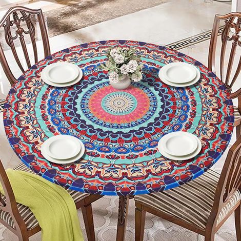 Nappe Ronde 153 cm Nappe de Table Ronde avec Bord Élastique Impermeable Nappe Anti Tache Exterieur Lavable Nappe de Table pour Jardin Décoration (1/5)