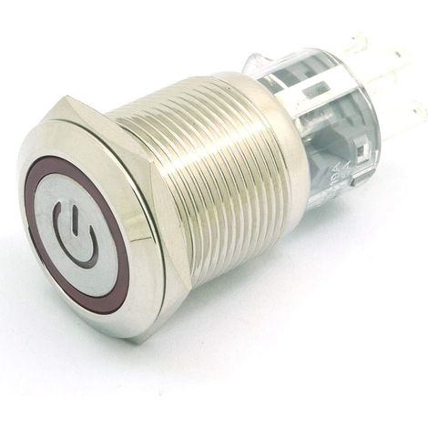 19mm 12V Bouton poussoir Momentané Commutateur Symbole de puissance Symbole Angel Eye LED Lumière Bouton poussoir en métal avec fiche Fil Rouge (1/4)