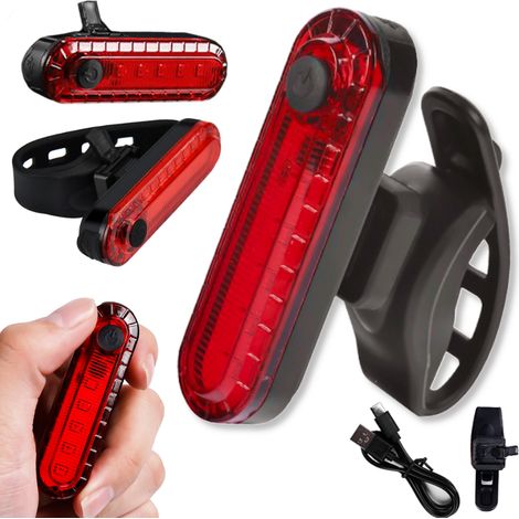 Luce posteriore a LED per bicicletta, rossa, con porta USB e fascia elastica, impermeabile fino a 12 ore. (1/5)