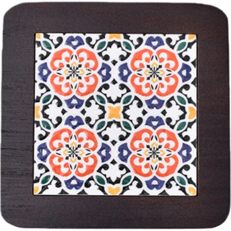 Set de table rétro à motif floral - Set résistant à la chaleur - Dessous de plat carré - Anti-brûlure - 14 x 14 x 1,5 cm - Marron - 1 pièce (1/5)