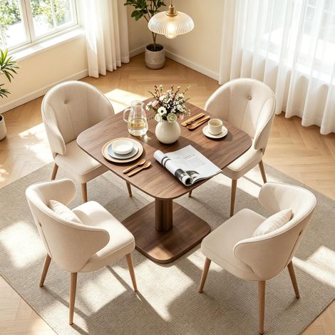 Table à manger carrée 4 personnes en bois d'hévéa 70 x 70 cm OKWISH (1/5)
