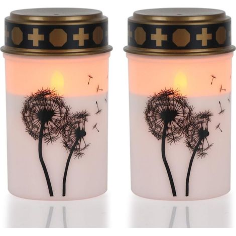 White Flickering LED Headstone Candles, Battery Operated, Waterproof Flameless Tombstone Candles, Memorial Candles (2 Pack) MUMU (1/4)