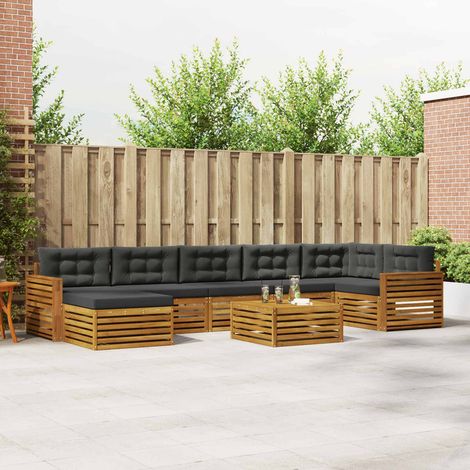 Outdoor-Sofagarnitur mit Kissen 8 pcs Natur und Anthrazit