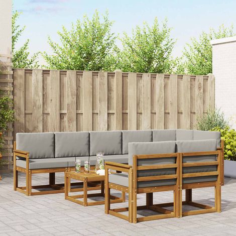 Outdoor-Sofagarnitur mit Kissen 9 pcs Natürlich und Hellgrau