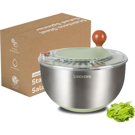 5L Essoreuse à Salade en Acier Inoxydable 18/10, Base Antidérapante, Bouton Stop, Utilisable en Saladier Inox, Sans BPA (1/5)