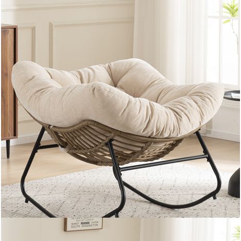 Chaise berçante en chenille beige, fauteuil d’appoint moderne pour salon, chambre, OKWISH (1/5)
