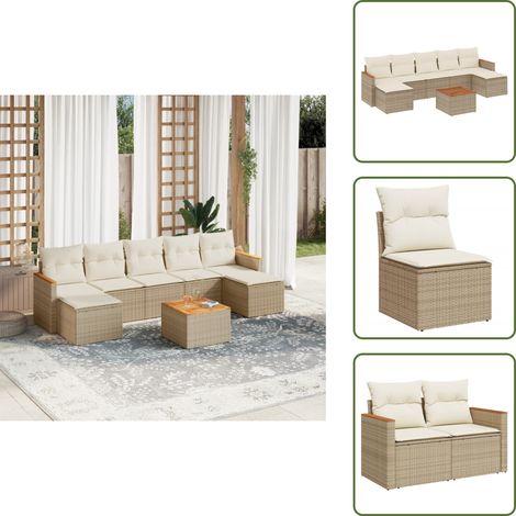 Salon de jardin avec coussins 8 pcs beige résine tressée - Ensemble Salon De Jardin - Mobilier Extérieur - Jardin Design - Chaise Lounge - Set Salon (1/5)