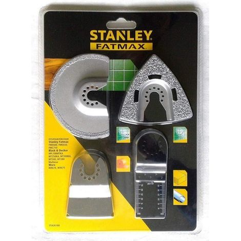 Stanley – Lame d'outil multifonction pour ponceuses oscillantes – Disque carbure segmenté 92mm – Râpe delta 73x75mm – Grattoir HCS 52x26mm – Lame BiMetal 32x40mm (1/3)