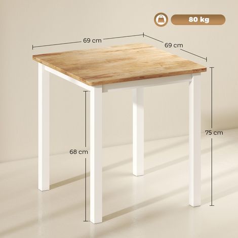 Table en bois d'hévéa, pour 4 convives, finition bois naturel, meuble salle à manger robuste et élégant, dimensions compactes pour petits espaces. (1/5)