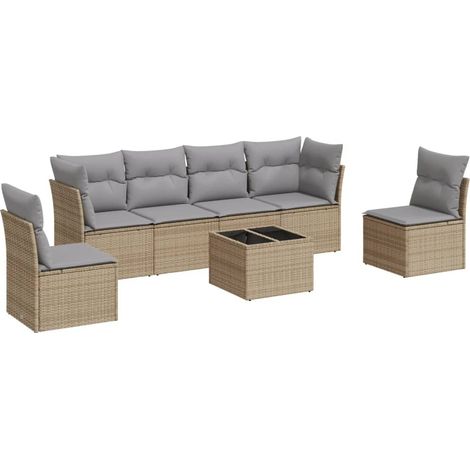 Salon de jardin avec coussins 7 pcs beige résine tressée (1/3)