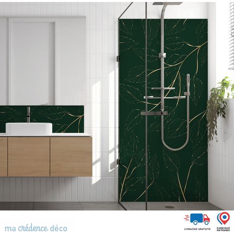 Panneau de douche : Feuilles dorées - Couleur Bleu vert 5001 - Alu composite - 90 - 245 (1/3)