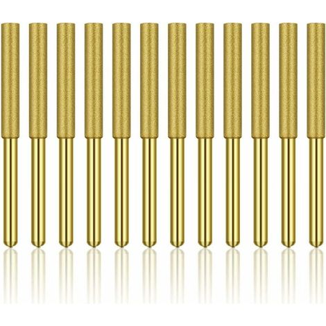 12 Pcs Diamant Affûteur de Tronçonneuse, Haute Dureté Titane Plaqué Burr Meule Meule, Affûteur de Tronçonneuse Pierre Bits, 5/32in 4mm, (1/5)