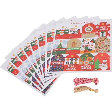 96 étiquettes de Noël avec corde en chanvre, série rouge, pour décoration de fête à faire soi-même, étiquettes cadeaux (1/5)