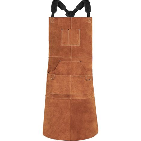 Tablier de Soudeur avec 6 Poches, Tablier de Travail en Cuir Anti-Chaleur Ignifuge, Réglable de M à XXXL, Parfait pour Forgeron, Mécanicien, Atelier