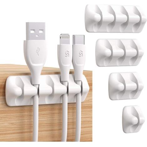 Desk Cable Organizer Clips - Pack of 5 - Silicone Cable Clips, Adhesive Cable Ties, Desk Cord Organizer for Charger/Mouse/Earphone/Phone Cables - White (1/5)