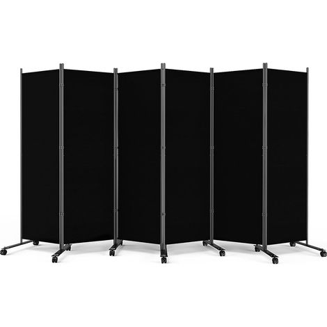 Paravent avec roulettes - 6 pièces - 335 cm x 183 cm - Paravent pliable - Paravent brise-vue - Paravent mobile - Noir (1/5)