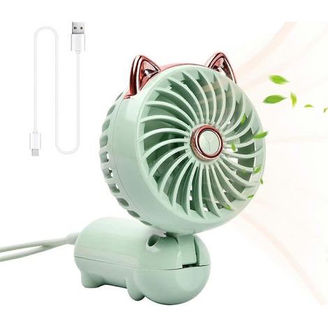 Ventilateur portable rechargeable sur batterie, mini ventilateur USB avec 3 vitesses, petit ventilateur personnel pliable pour bureau ou voyage, ventilateur de table compact (vert) (1/5)