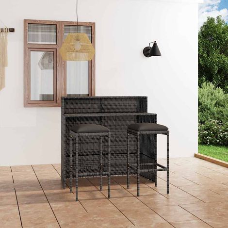 Ensemble Table de bar + 2 Chaises de bar de jardin avec coussins - Table Haute avec 2 Tabourets Gris BV979547 - BonneVie (1/5)