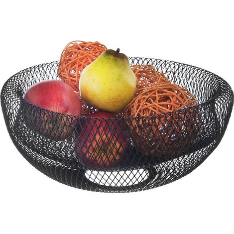 Küchenkorb-Schale für Obst und Gemüse, dekorative Servierplatte aus schwarzem Metall (1/4)