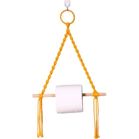 Porte-Papier Toilette Mural - Corde Coton Naturel - Anneau Suspension Bois - Décoration Salle De Bain - 1 Pièce (1/5)