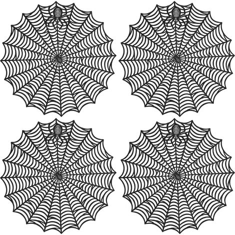 Sets de table ronds de 38 cm, motif toile d'araignée et araignées, pour Halloween (lot de 4), en PVC. (1/3)