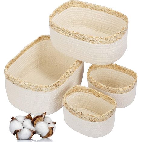 Set mit 4 stapelbaren und vielseitigen Aufbewahrungskörben aus geflochtenem Baumwollseil für Badezimmer, Wickeltisch und Kinderzimmer