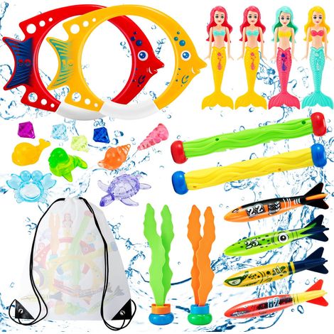 Tauchspiele, 24-teilig für Kinder mit Tauchstäben, Tauchringen, sommerliche Unterwasserspiele für Kinder (1/5)