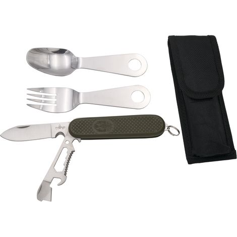 Couteau et Third F0164 couverts en acier inoxydable avec lame en acier inoxydable cm, manche en ABS militaire vert. Avec housse en nylon