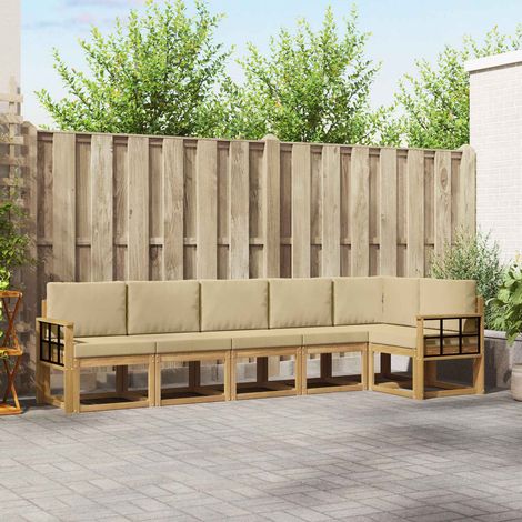 vidaXL Outdoor-Sofagarnitur 6 Stk. Weiß und Beige Polyester (1/5)