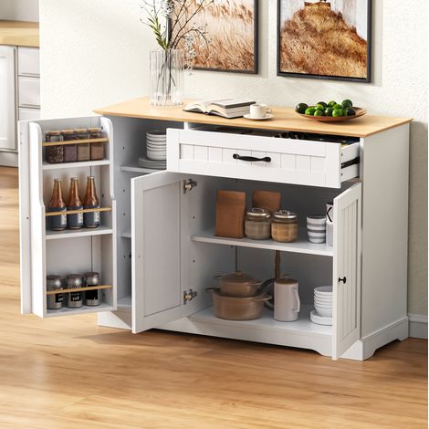 Credenza buffet 3 ante e 1 cassetto 107 x 40 x 83,4 cm in MDF bianco e naturale DESVIAE (1/5)