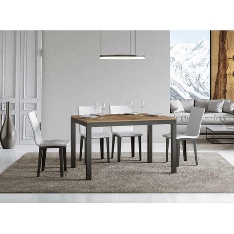 Table rectangulaire extensible 6 à 10 personnes L 120 à 224 cm bois clair et métal anthracite Evy (1/5)