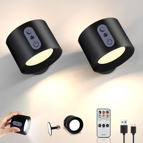 Applique Murale Intérieur avec Télécommande Lot 2,Touch Lampe Murale LED sans Fil,rechargeable Batterie 2500mAh,Rotative à 360°, Luminosité Réglable (1/5)
