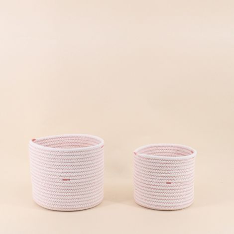 Lot de 2 paniers en corde blanc détails terracotta