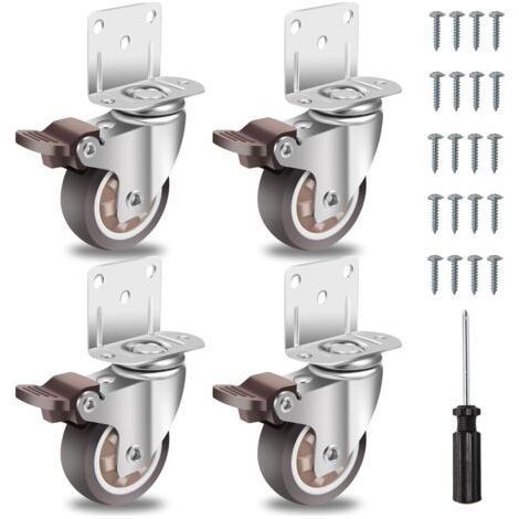 Ahlsen 50mm Roulettes pour Meubles avec 4 Frein, Plaque de Montage en L, Roulette Charge Lourde Jusqu'à 270KG, Caoutchouc pour Tous Les Sols, Meuble, Étagères,Coffres à Jouets,lot de 4 (1/5)