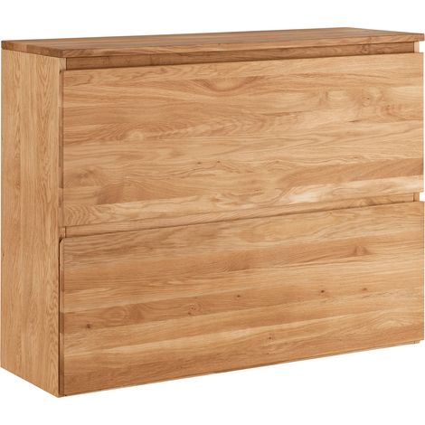 Schuhschrank Eiche massiv geölt SALACH-64 mit 2 Klappen, hängend B/H/T: ca. 110/84/35 cm (1/5)