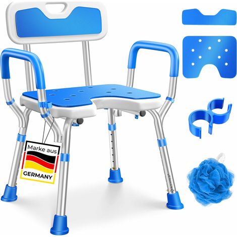 KESSER® taburete de ducha con respaldo, regulable - blanco / azul