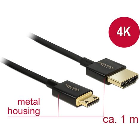 Delock cable hdmi de alta velocidad con ethernet - hdmi-a macho  hdmi mini-c macho 3d 4kÂ 1 mÂ fino premium