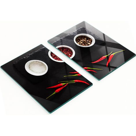 Stilvolle und robuste Glasbretter mit Gewürz- und Chili-Motiv, 2 x 40 x 52 cm (1/5)