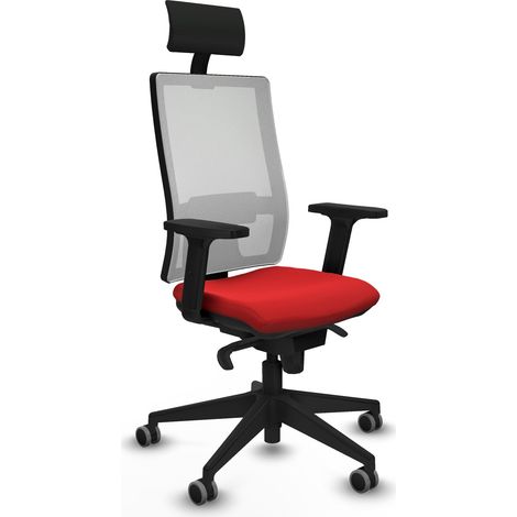 Horna sincro malla blanca similpiel rojo brazos 2D base piramidal cabecero fijo ruedas 65mm engomadas (1/5)