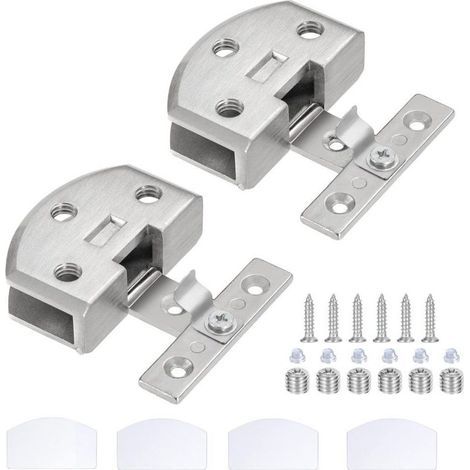 Cerniera a 90 gradi in lega di zinco per porte in vetro, vetrine, cantine e box doccia, con viti per vetro di spessore 8-9 mm, 2 pezzi (argento) (1/4)