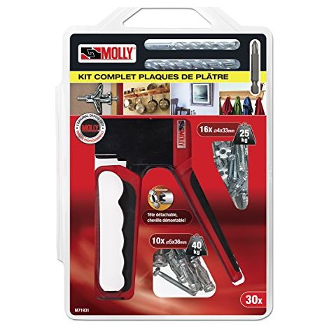 Kit 26 tasselli + pinza: 16 Ø4x33mm + 10 Ø5x36mm + Strumento di installazione + 2 punte da 8mm e 11mm + 1 punta PH2 MOLLY - M71931-XJ